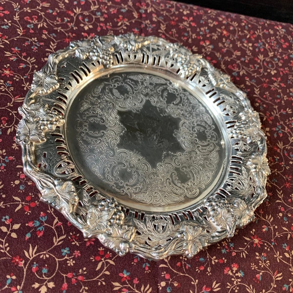 Beautiful Sheffield Reproduction Silver Plated Wine Coaster, HADDON PLATE Tray, Grapes and Leaves, Silver Candle Holder, Jewelry Dish