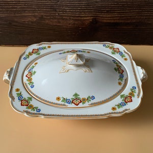 1930er Jahre Alton by Grindley Deckelschale, Servierschale mit Deckel & Griffen, Gemüseschale, Made in England, Wunderschönes Alton-Muster, Blumengericht