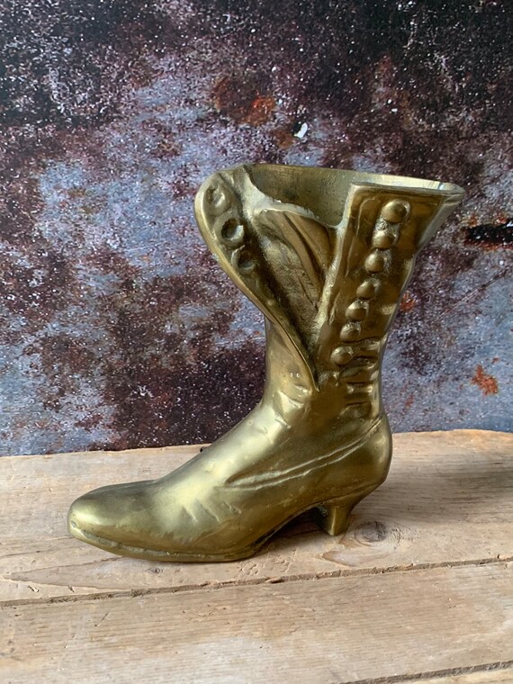 Victorian Brass Boot, Heavy Solid Brass Boot Statue, Boot