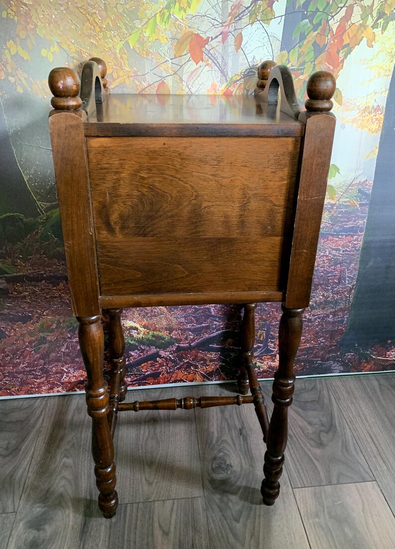 Vintage Wood Smokers Stand, Humidor Side Table With Ornate