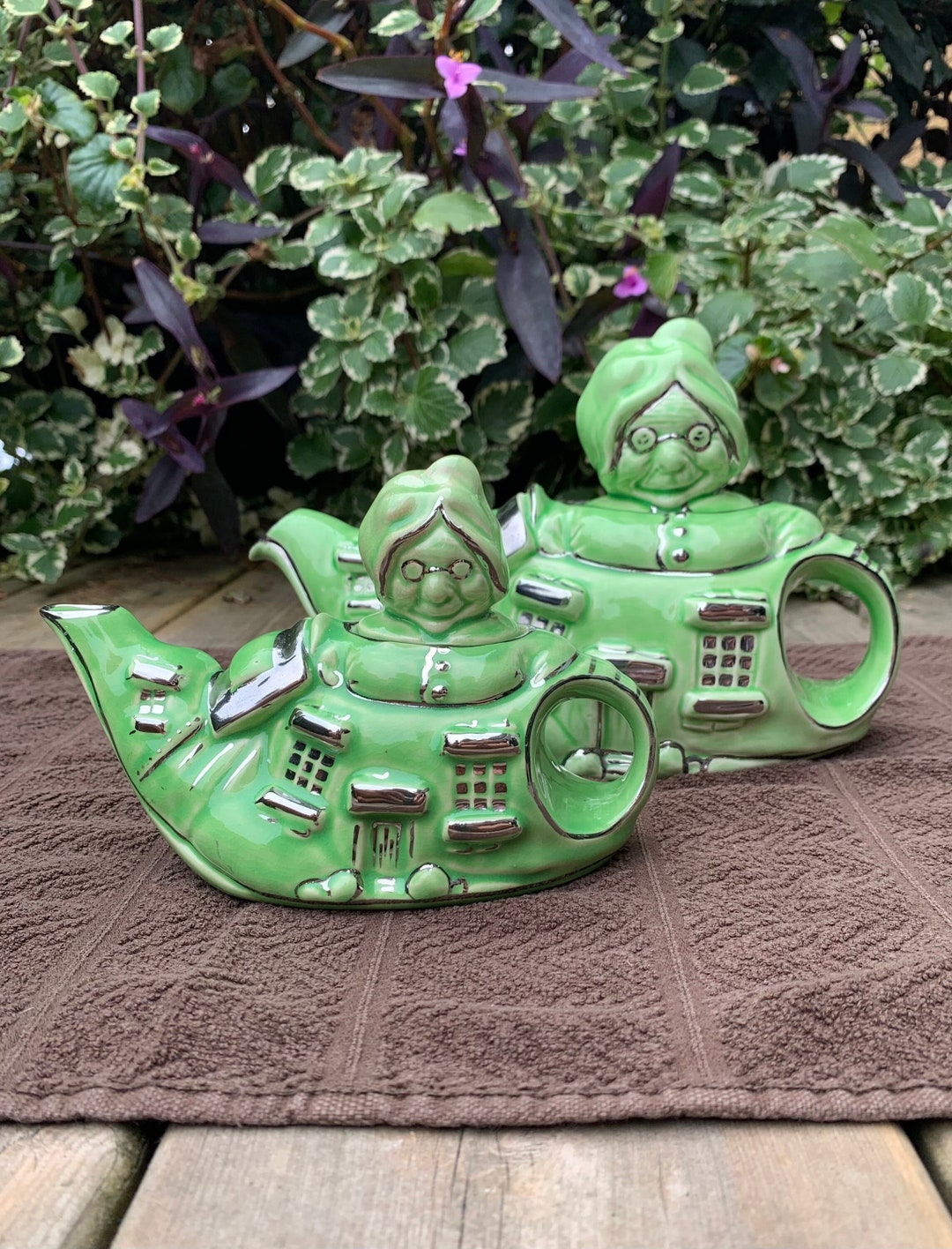 1930s LINGARD Teapots, Pair Adult / Child Teapots, 2 Sizes Ceramic Teapots, Nursery Rhyme There