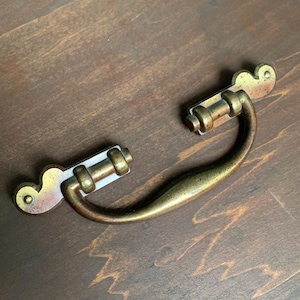 1x Antique 7-3/4” Super Large Drop Bail Drawer Pull - Antiqued Brass Drawer Handle - Salvaged Brass Pull / Knob - Fixed Handle - 5” Center