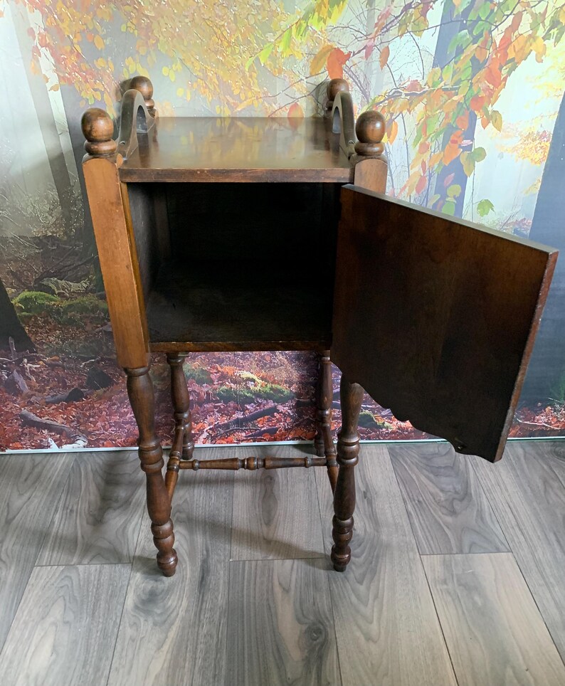 Vintage Wood Smokers Stand, Humidor Side Table With Ornate
