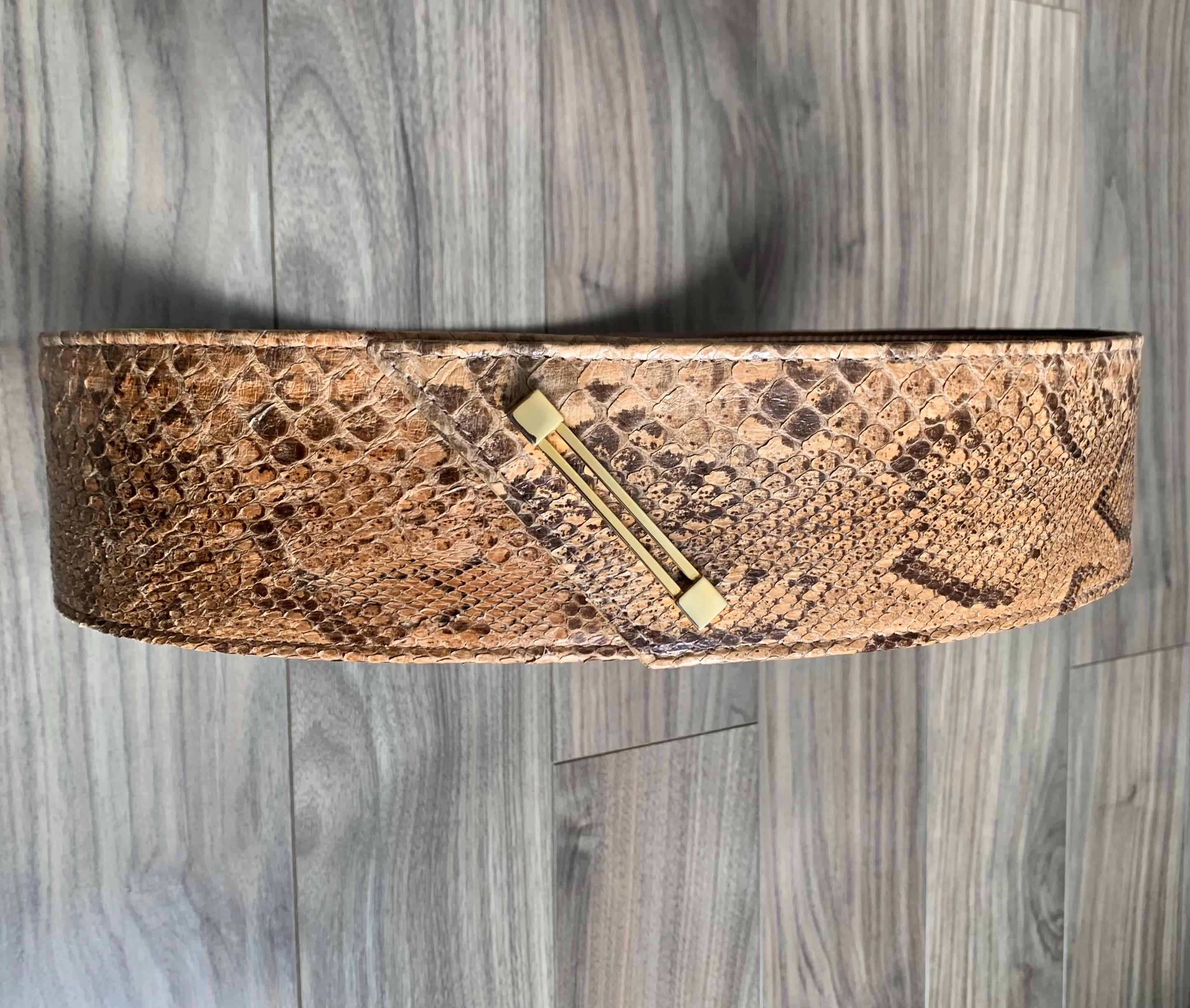 Italian Snakeskin Belt brown python gold buckle size small Python Belt with Brushed Gold Buckle - w.kleinberg main image 4