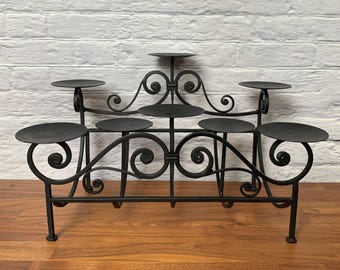 Vintage Metal Candelabra - Black Steel Candleholder - Fireplace Insert - Holds 8 Candles - Large Rustic Candle Holder - Farmhouse Decor