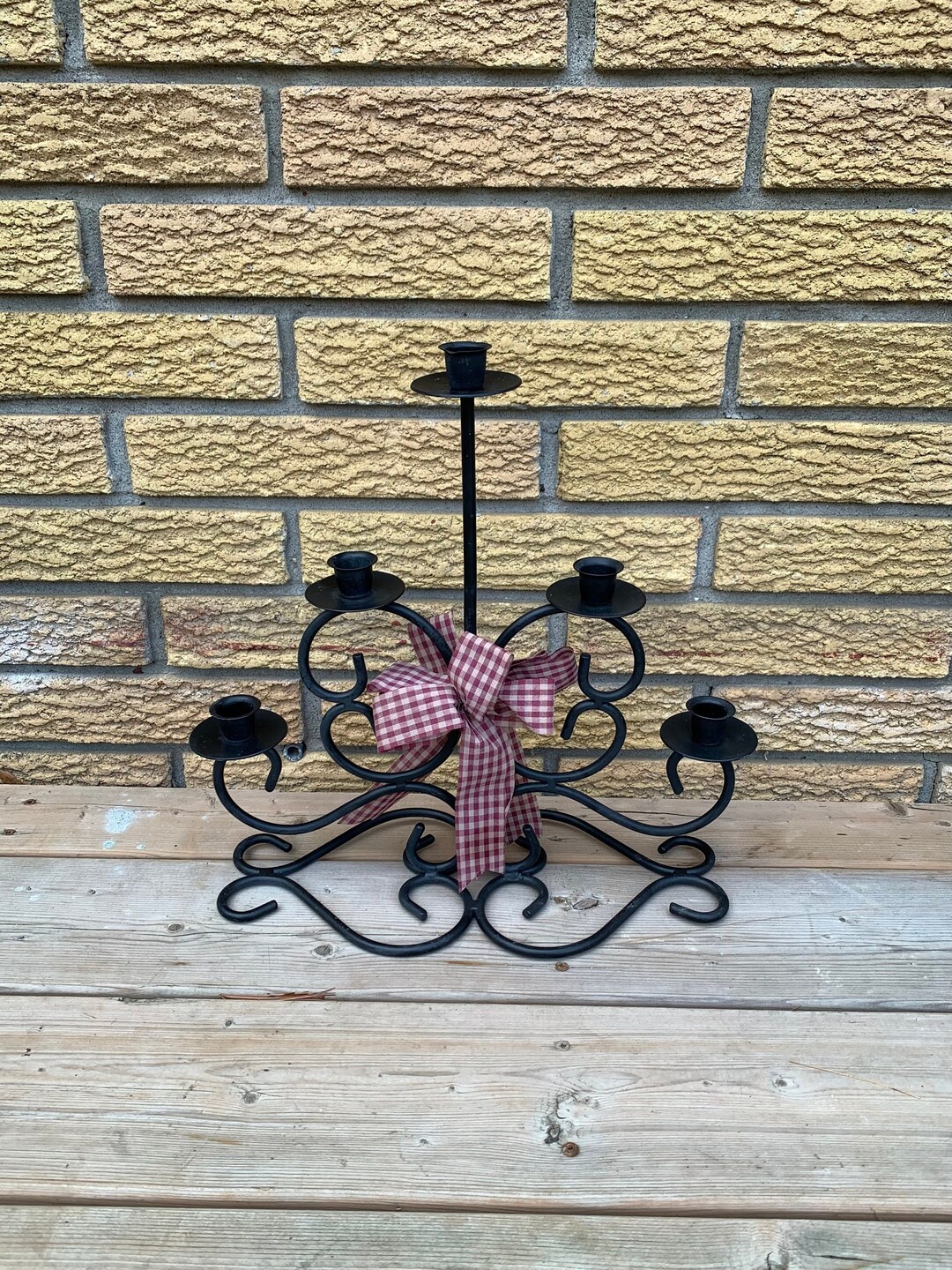 Vintage Black Candelabra, Painted Steel, Holds 5 Candles, Black Metal