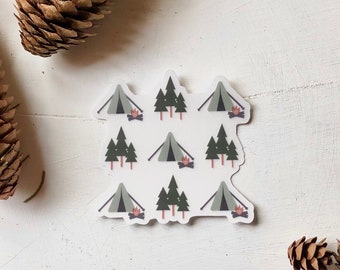 Camping Clear Sticker, Waterproof Tent & Pine Tree Laptop Decal (3x3 in)