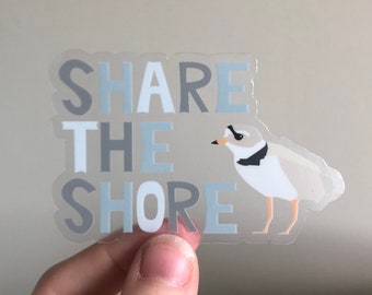 Share The Shore Piping Plover Clear 3” sticker for laptop or waterbottle- bird sticker