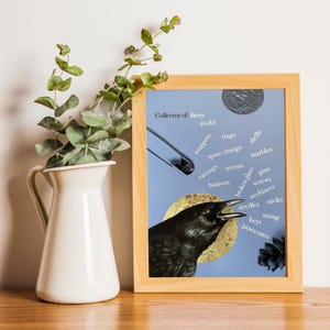 8x12 American Crow Art Print with Gold foil