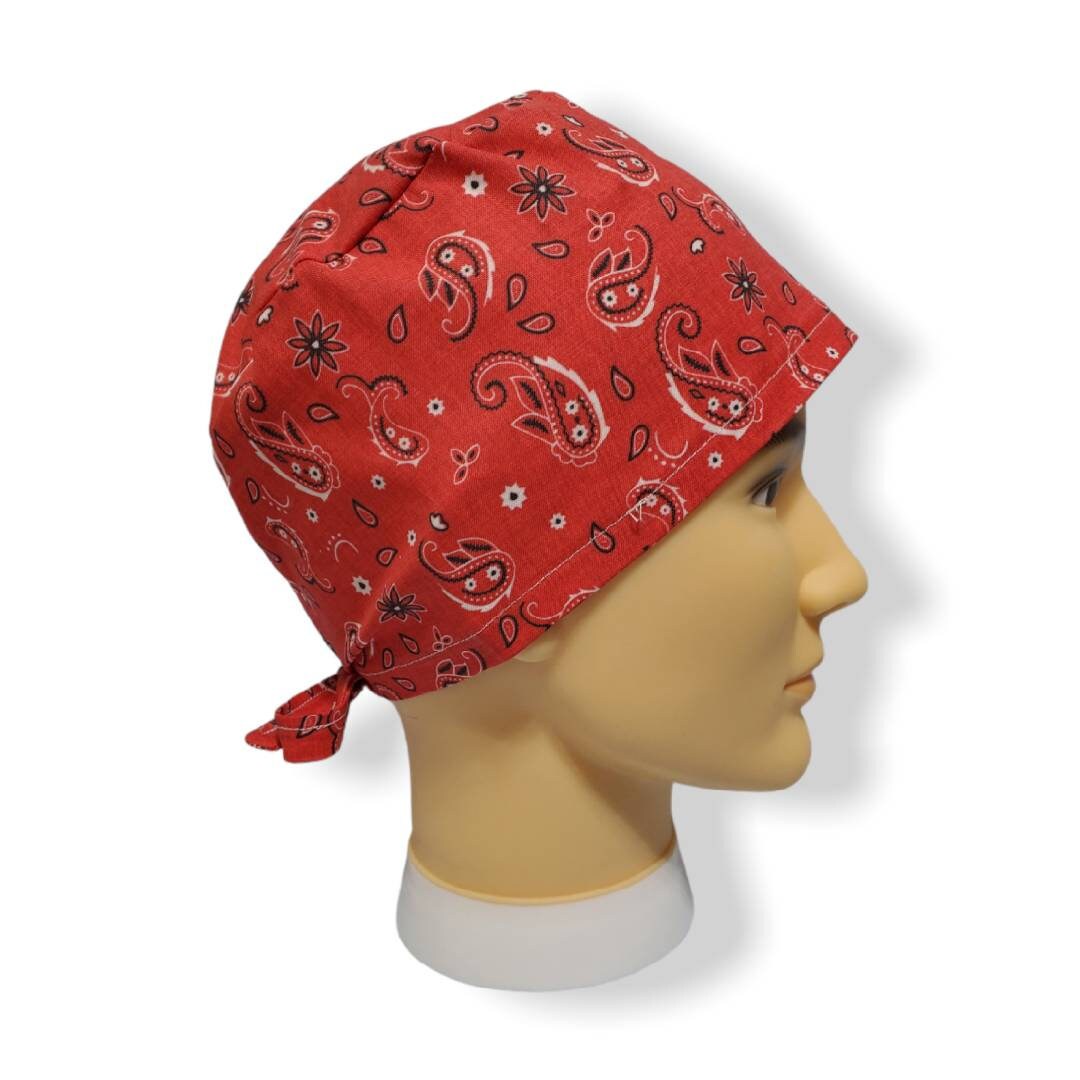 Red Bandana Surgical Scrub Cap Doctors, Veterinarian, Dentist, Chef, Nurse, Medical Hat Cooker
