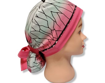 Traditional Japanese Kimono Shinbu Pink Surgical Scrub Cap Doctors, Veterinarian, Dentist, Chef, Nurse