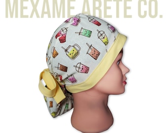 Boba Bubble Tea Cups Kawaii Matcha Ponytail Scrub Cap Doctors Nurses Veterinarian Chef Dentist