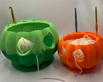 Cuenco para hilo con forma de calabaza Jack-O-Lantern y almacenamiento de herramientas / Impreso en 3D / Accesorio para tejer y tejer resistente de alta calidad