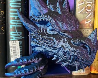 Dragon Emerging Bookend - Large Book Nook | 3D Printed | Book Shelf Decor - Bookend Decor - Fantasy Decor - Emerging Dragon