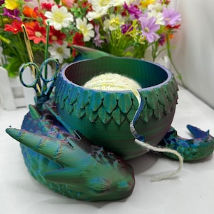 Dragon Yarn Bowl With Tool Holes | 3D Printed | Yarn/Crochet Accessories - Hobby Knitting - Crochet - Dragon Decor - Fantasy Decor