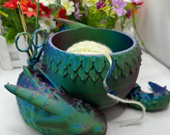 Dragon Yarn Bowl With Tool Holes | 3D Printed | Yarn/Crochet Accessories - Hobby Knitting - Crochet - Dragon Decor - Fantasy Decor