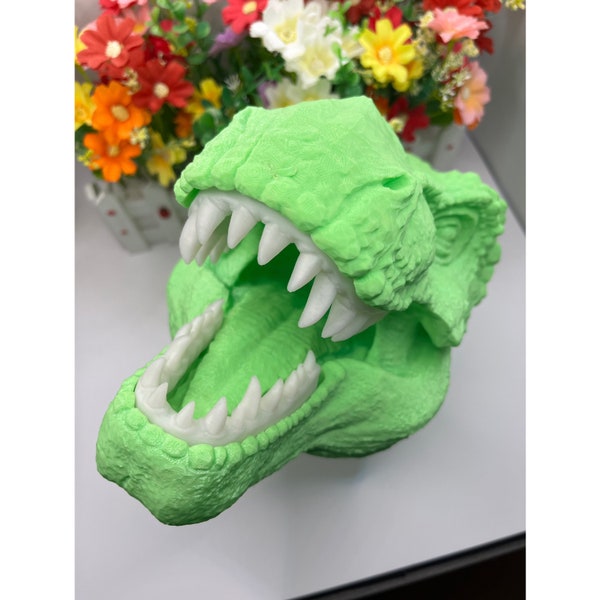 T-Rex Faux Head Taxidermy Wall Mount Dinosaur Head 3D Printed Themed Home Décor Conversation Piece