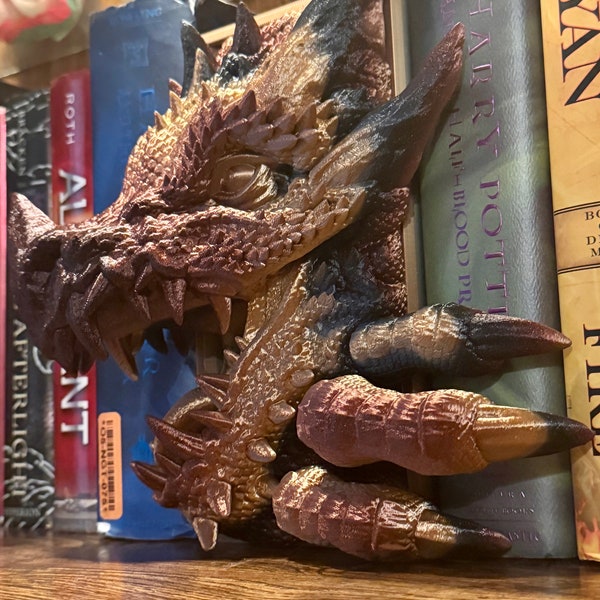 Dragon Book End - Large Book Nook | 3D Printed | Book Shelf Decor - Book End Decor - Fantasy Decor