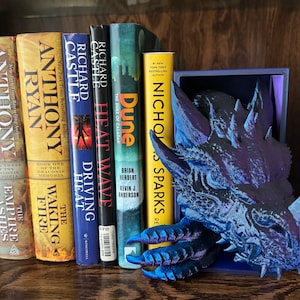 Dragon Emerging Bookend - Large Book Nook | 3D Printed | Book Shelf ...