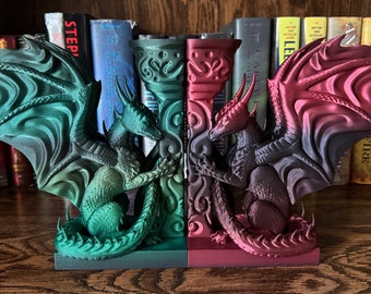 Statue Dragon Bookends - Book Nook | 3D Printed | Book Shelf Decor - Book End Decor - Fantasy Decor - Pair Of Dragon Bookends