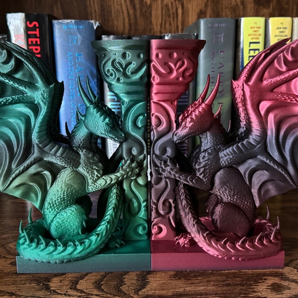 Statue Dragon Bookends - Book Nook | 3D Printed | Book Shelf Decor - Book End Decor - Fantasy Decor - Single Bookends - Pair Of Bookends