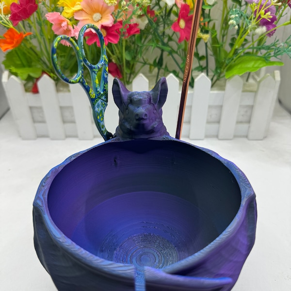 Bat Yarn Bowl With Tool Holes | 3D Printed | Animal Yarn Bowl - Crochet, Knitting Accessories - Halloween - Seasonal - Batty Yarn Bowl