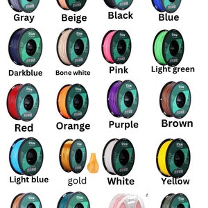 Peut inclure: Plusieurs bobines de filament pour imprimante 3D, de couleurs vari&eacute;es : gris, beige, noir, bleu, bleu fonc&eacute;, blanc cass&eacute;, rose, vert clair, rouge, orange, violet, marron, bleu clair, dor&eacute;, blanc, jaune, marron clair, vert, rose clair et vert olive.
