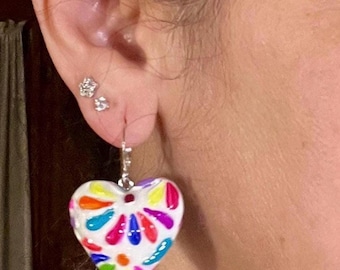 Talavera Hearts, Talavera Style Earrings, Mexican Earrings, Hispanic Earrings Mexican Jewelry, Polymerclay Jewelry
