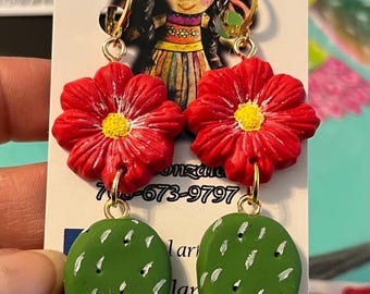 Chandalier Cactus Earrings, Cactus Earrings, Nopales Earrings, Hispanic Earrings, Mexican Earrings, Aretes de Nopales, Chandalier Earrings.
