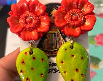 Nopales Earrings, Cactus Earrings, Mexican Earrings, Polymer Clay Earrings, Mexican Jewelry, Mexican Style Jewelry,
