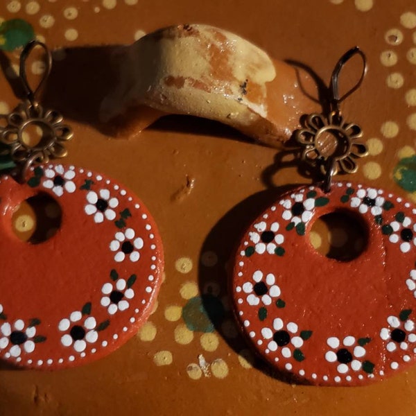 Mexican Earrings, Mexican Jewelry,  Hand painted earrings,  Mexican Jewelry, Mexican Style Jewelry, Polymer Clay Earring,