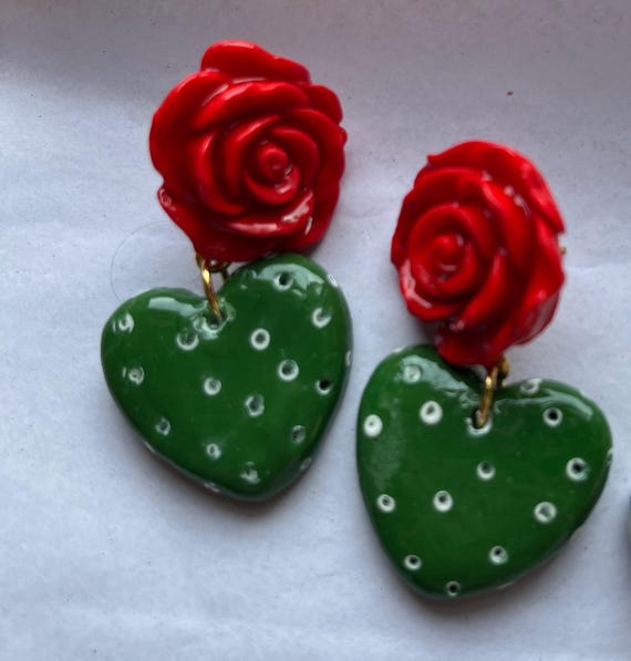 Nopales Earrings, Cactus Earrings, Polymerclay Earrings, Mexican Earrings, Hispanic Earrings. Aretes de Nopales