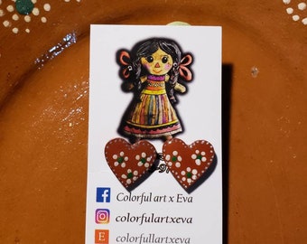 Mexican Earrings, Mexican Jewelry, Hand painted wooden Earrings, Mexican Inspired Earrings, Mexican Talavera studs, wooden earrings studs