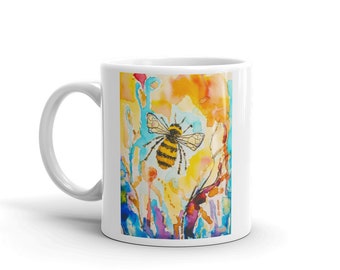 Mug for coffee, tea, or something sweet.  Need a little buzz? Tessa Fuqua Artworksdesign "Honeybee".