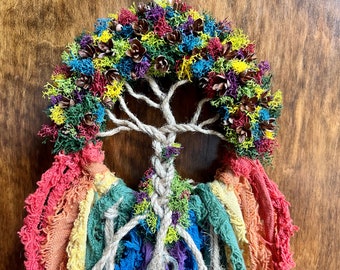 Tree of Life Witch Bells, Home & Door Protection, Doorknob Mini Wreath, Rainbow Dreaming Tree, Housewarming Gift, Colorful Pagan, Pride