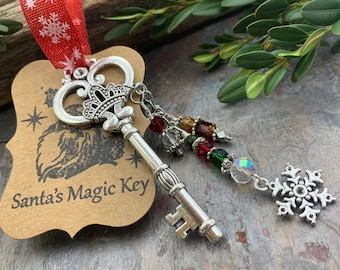 Llave mágica de Papá Noel, adorno de árbol de Navidad, llave maestra, amuleto de copo de nieve, regalos para niños, relleno de medias, Papá Noel secreto, creer en la magia