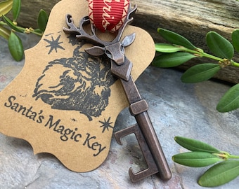 Llave mágica de Papá Noel, Adorno del árbol de Navidad, Llave de reno, Abridor de botellas, Cobre y rojo, Relleno de medias, Regalos para menores de 20 años, Adornos para hombres