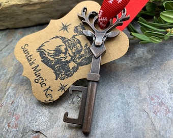 Llave mágica de Papá Noel, adorno para árbol de Navidad, llave de reno, abridor de botellas, etiqueta de regalo, regalo para calcetines, regalos por menos de 20 dólares, adornos para hombres