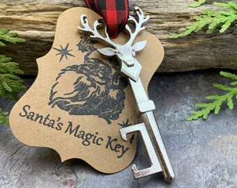 Llave mágica de Papá Noel, adorno para árbol de Navidad, llave de reno plateada, abridor de botellas, cinta a cuadros de búfalo, relleno de medias, regalos para amantes de la cerveza