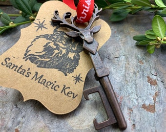 Santa’s Magic Key, Christmas Tree Ornament, Reindeer Key, Bottle Opener, Copper and Red, Stocking Stuffer, Gifts Under 20, Ornaments for Men