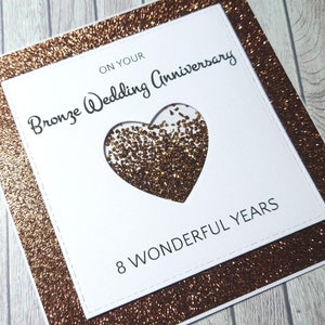 Tarjeta de aniversario de bronce hecha a mano, tarjeta para el octavo aniversario, aniversario de bodas de bronce, regalo para 8 años juntos, aniversario de bronce