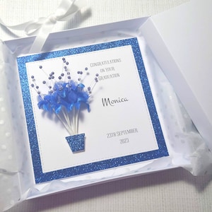 Carte de remise de diplôme personnalisée en boîte faite main, carte de remise de diplôme de luxe, carte bouquet de fleurs, carte de fin d'école, carte de félicitations