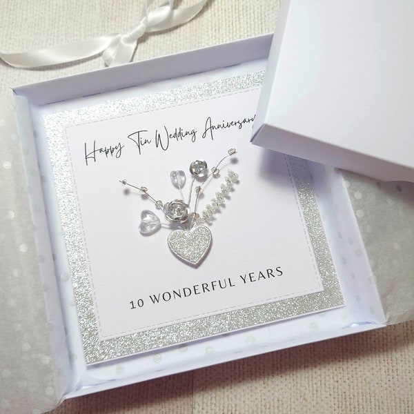 Handmade Tin Boxed Anniversary Card, 10th Anniversary Card, Tin Wedding Anniversary, Gift for 10 Years Together, Luxury Tin Anniversary Card