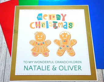 Personalised Christmas Gingerbread Card, First Christmas Card, Personalised Christmas Card for Grandchildren, Handmade Gingerbread Card