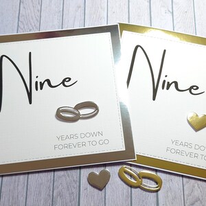 Tarjeta de noveno aniversario hecha a mano, tarjeta de noveno aniversario, tarjeta para ella y para él, nueve años después, para siempre, tarjeta de aniversario simple