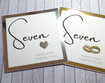 Handmade 7th Anniversary Card, Seventh Anniversary Card, Card for Her & Him, Seven Years Down Forever to Go, Simple Anniversary Card