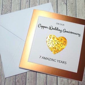Handmade Copper Anniversary Card, 7th Anniversary Card, Copper Wedding Anniversary, Gift for 7 Years Together, Celebration of Anniversary image 7