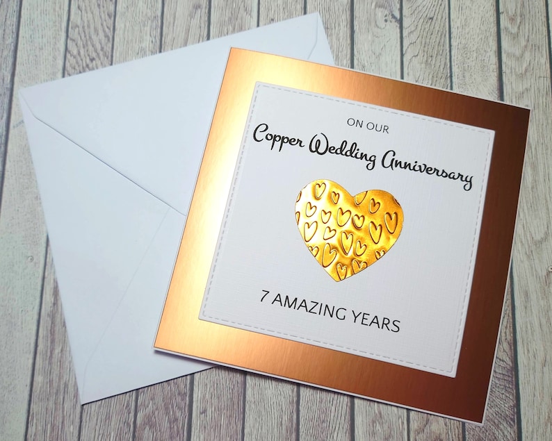 Handmade Copper Anniversary Card, 7th Anniversary Card, Copper Wedding Anniversary, Gift for 7 Years Together, Celebration of Anniversary image 7