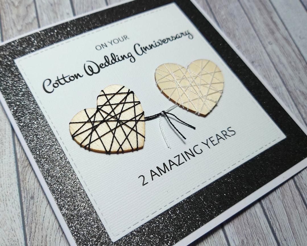 Handmade Cotton Anniversary Card, 2nd Anniversary Card, Cotton