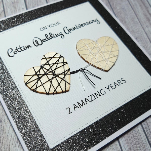 Handmade Cotton Anniversary Card, 2nd Anniversary Card, Cotton Anniversary, Gift for 2 Years Together, Celebration of Anniversary